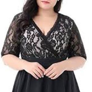 NEMIDOR half sleeve v-neckline black lace zip dress plus size 22 NWT